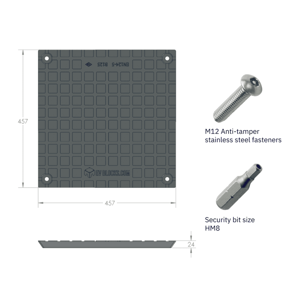 EV Blocks Universal Adaptor Plate and Security Screws - B500 & B600 - EV Blocks - EV Charge Point Installation Base