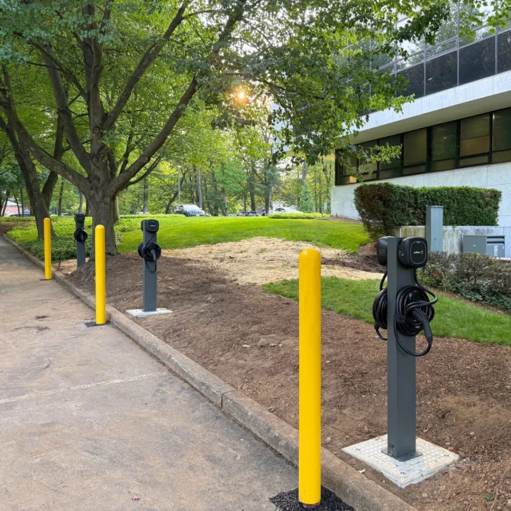 Fully installed EV chargers mounted on the Standard EV Blocks, EV charger foundation base