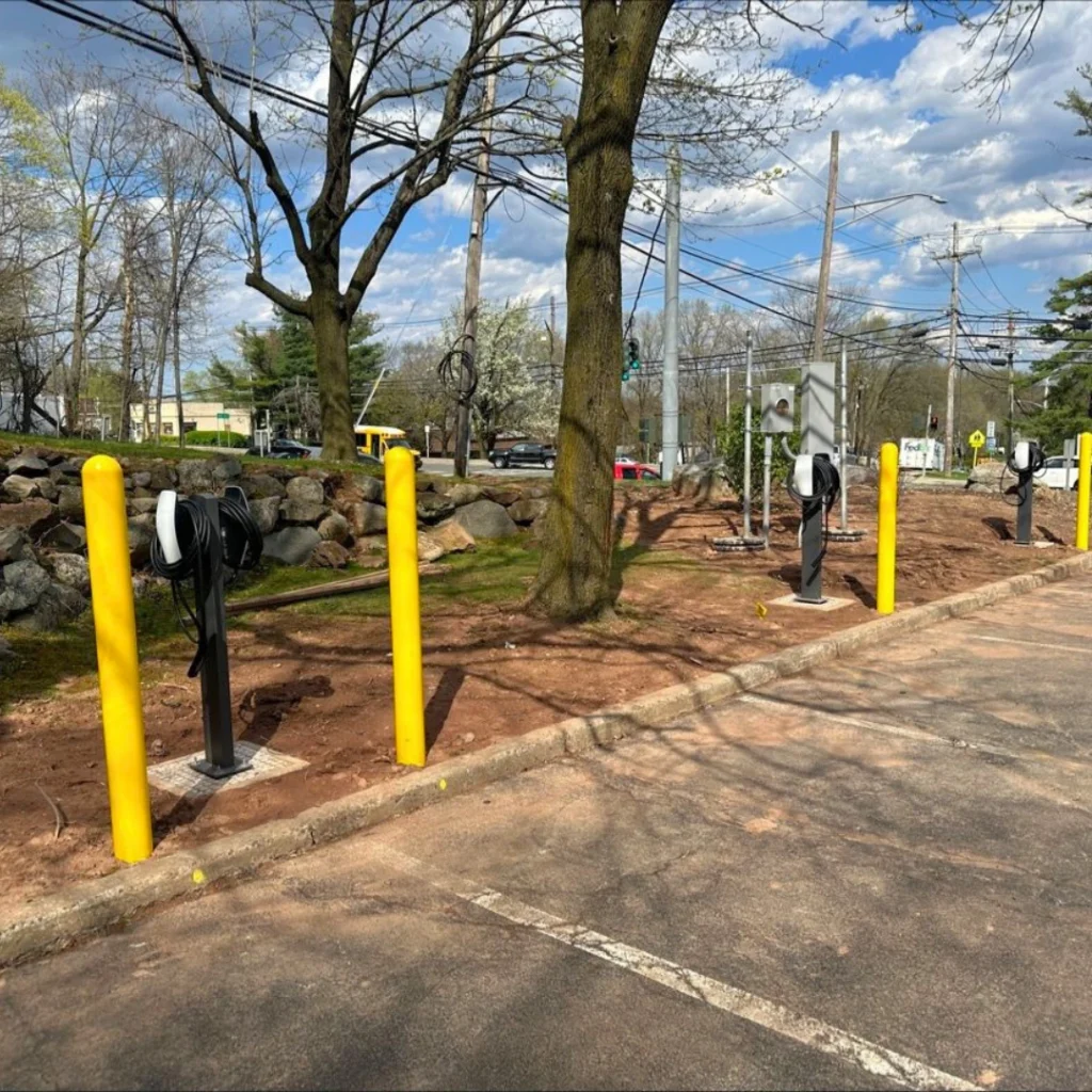 Fully installed EV chargers mounted on the Standard EV Blocks, EV charger foundation base